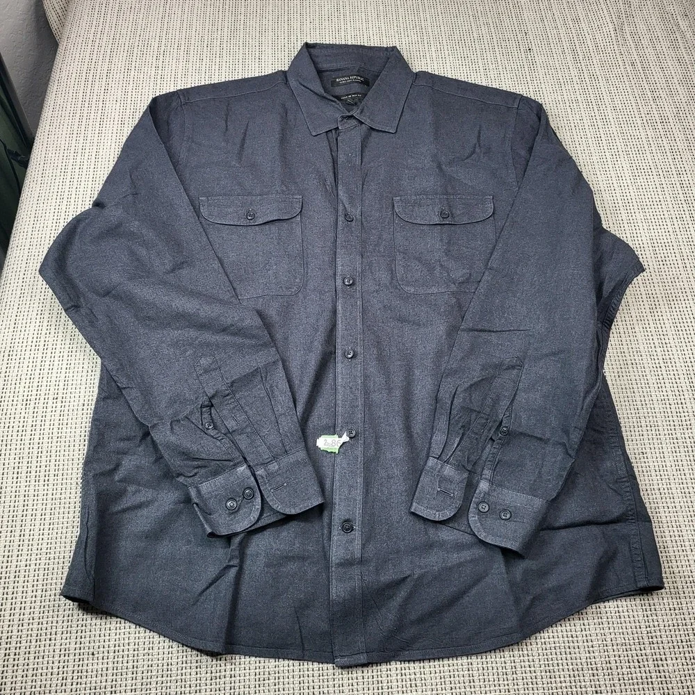 Banana Republic Shirt Mens XL Gray Long Sleeve Flannel Button Front Slim Fit‎